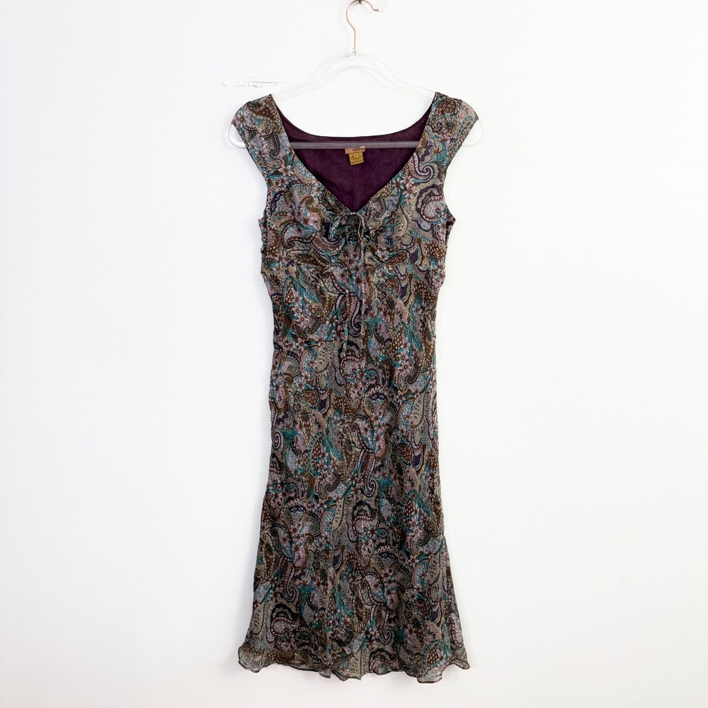 Arden B 100% Silk Paisley Floral Sleeveless Boho Mini Dress Size‎ 6